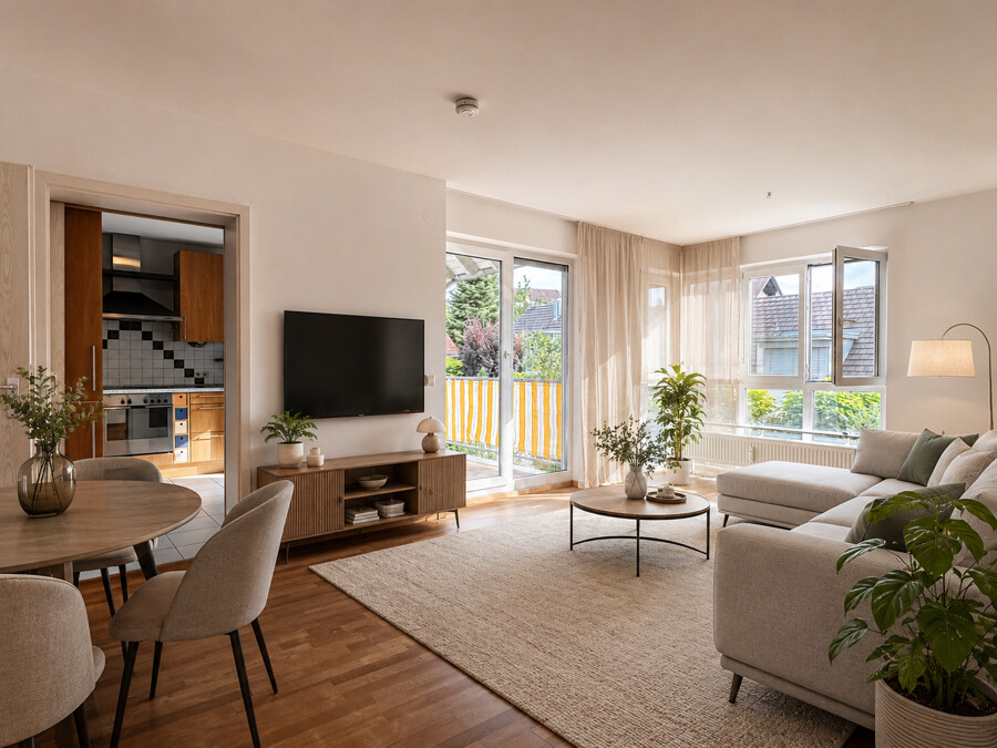 Wohnzimmer von KI möbliert